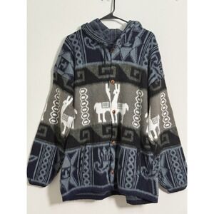 Vintage Tejidos Ruminahui Wool Alpaca Zip Up Sweater Jacket Ecuador Mens L/XL